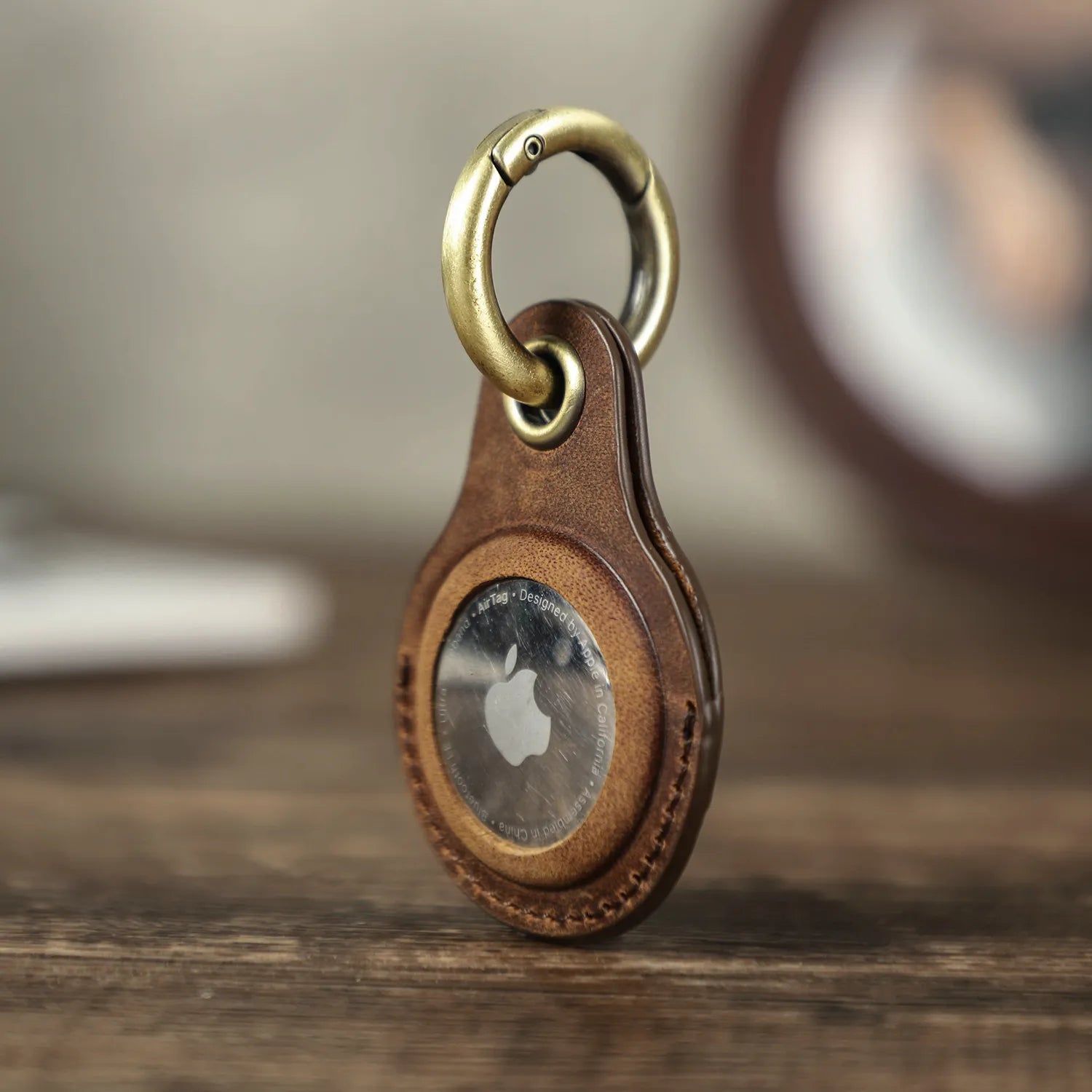 Stylish Leather AirTag Case with Keychain - Genuine Leather Apple AirTag Accessory