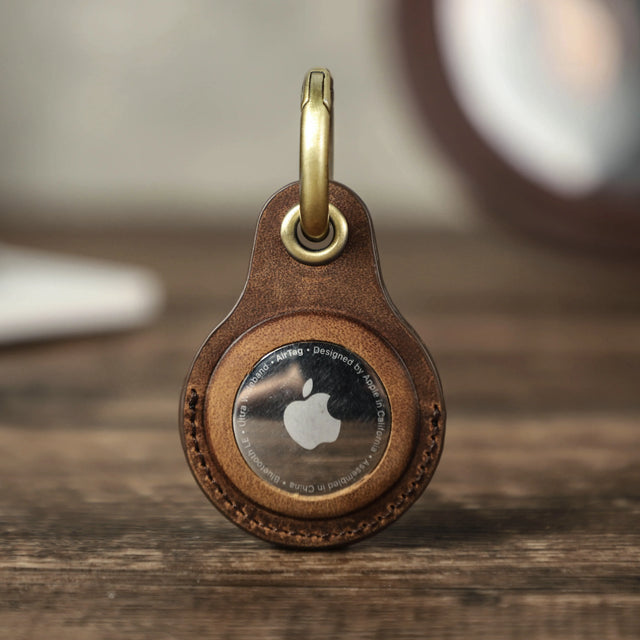 Premium Genuine Leather Apple AirTag Holder with Keychain - Elegant and Durable Design